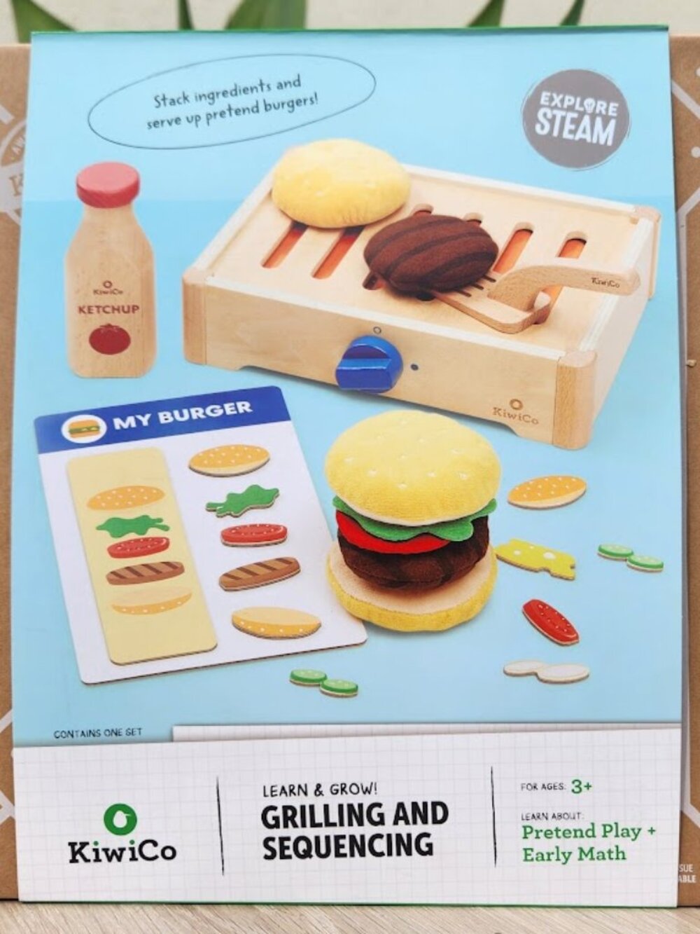 NEW KiwiCo Kiwi Co. Crate Build-a-Burger Grill Grilling Burger Kit Sequencing Pr